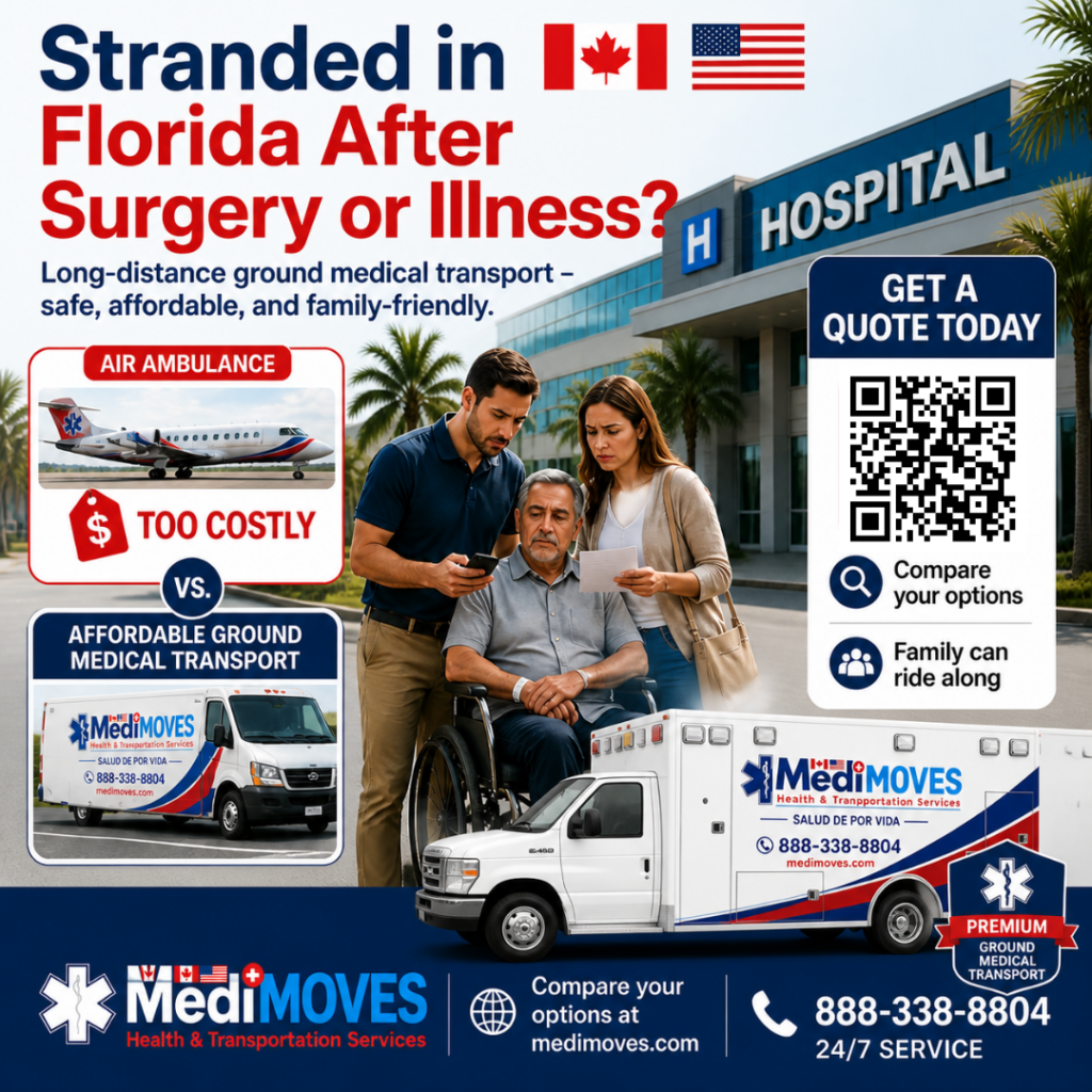 Interior of a MediMoves long-distance medical transport vehicle with stretcher.