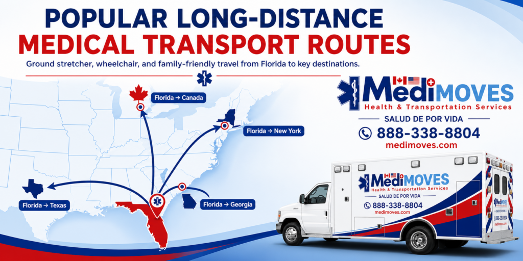 Long-distance medical transport route from Florida to Ontario, Canada.
